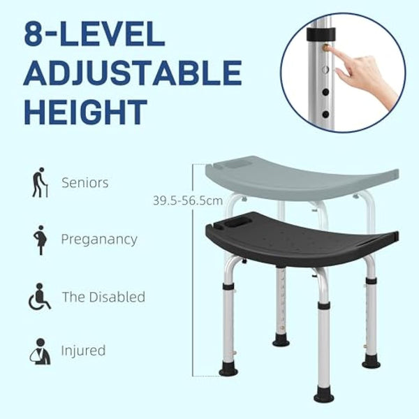 HOMCOM Height Adjustable Shower Stool, Aluminium Shower Chair, Non-Slip Bath Stool for Elderly, Disabled, Seniors, Pregnant, Black