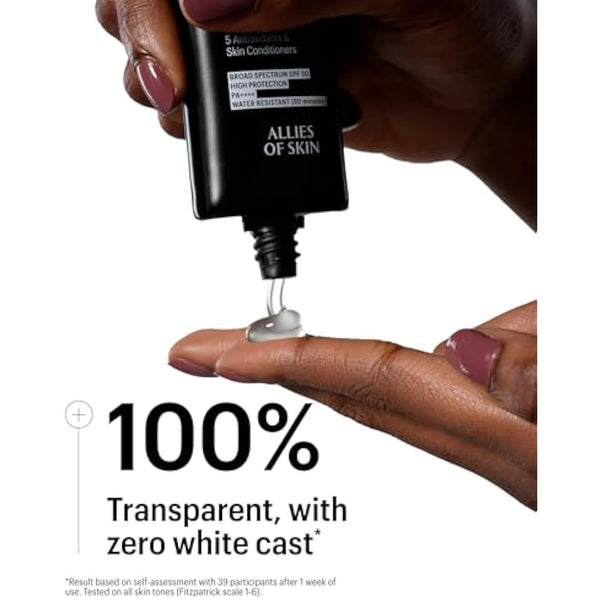 Allies of Skin - The One SPF 50 Invisible Sunscreen Gel with Vitamin C, Green Tea, Carrot Seed, Red Raspberry Seed Oil & Licorice Root, and 5 Antioxidants & Skin Conditioners. 50 ml/ 1.7 oz