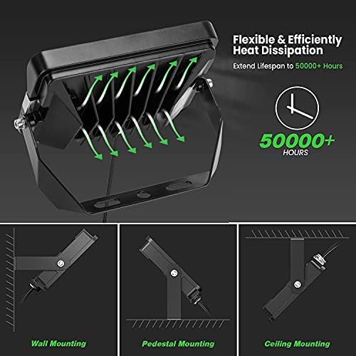 70W 2 Pack Led Flood Light Outdoor 9100LM Outside Security Light IP66 Waterproof 5000K Daylight White CRI >70 130lm/w 5-Year Warranty Super Bright Outdoor Light Garage Stadium House Yard Backyard