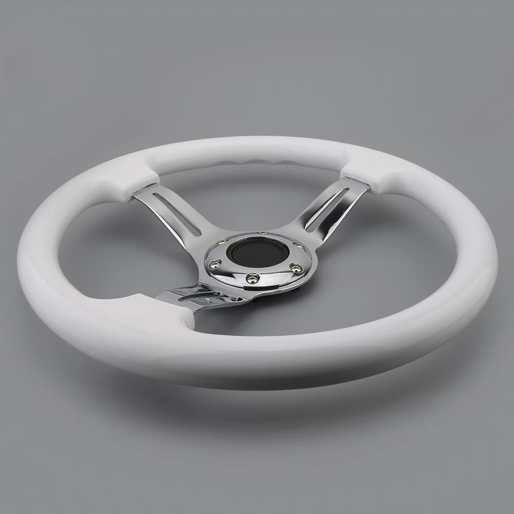 350mm Green Racing Steering Wheel Neo Chrome Spoke Universal 6 Bolts 45mm Deep Dish Classic ABS Wood Steering Wheel with Horn Button