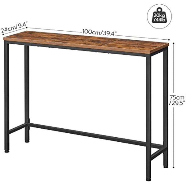 HOOBRO Narrow Console Table, 100 cm Long Slim Console Table for Hallway, Hallway Table for Small Spaces, Living Room, Rustic Brown EBF751XG01