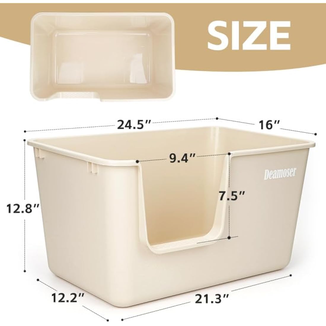 Extra Large High Sided Cat Litter Tray for Multi-Cat Households 54x31x32,Deep Cats Litter Box Anti-Splashing Beige
