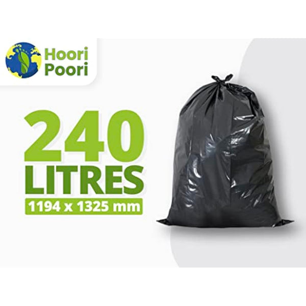 HooriPoori 20 super strong Heavy Duty Wheelie Bin Liners 240 Litre Large Wheelie Bin Bags Black Refuse Sacks For Home, Garden Kitchen House Office Caterers Rubbish 100% Waste Recycled Material