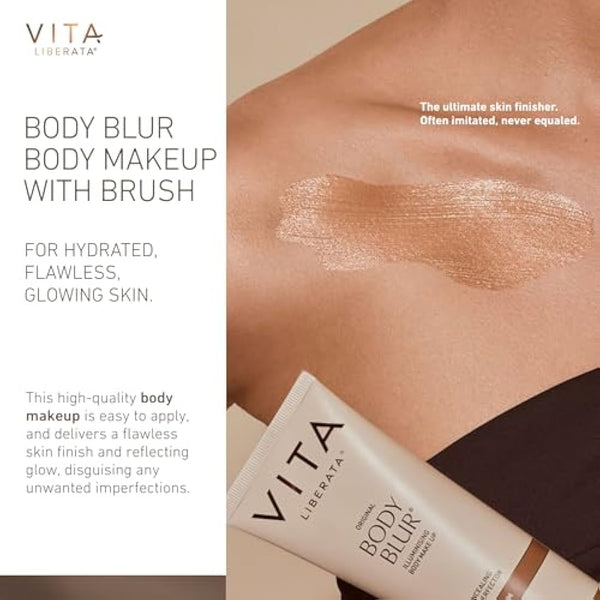 VITA LIBERATA Body Blur Medium 100ml & Mitt Bundle, Leg & Body Makeup, Wash Off Instant Tan, Streak Free Application Blending Mitt, Water resistant, Disguise Imperfections, Flawless Finish