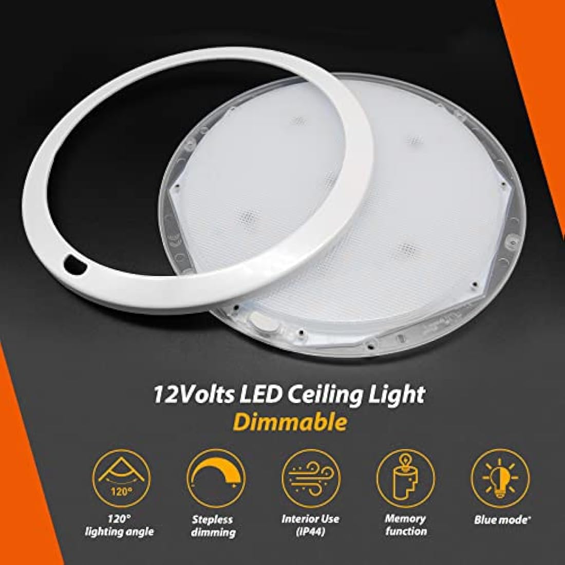 Dream Lighting Caravan Ceiling Light Flush LED Lighting Motorhome Boat Campervan Interior Lamp 8.5inch Dual Colour Dimmable IP44