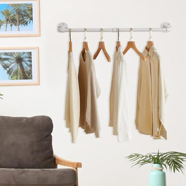 IBUYKE 94 cm Wall Mounted Coat Rack Industrial Design Wall Mount Removable Clothes Rack Space-Saving, Holds up to 50 kg, Two Bases, White TYJ001W-2