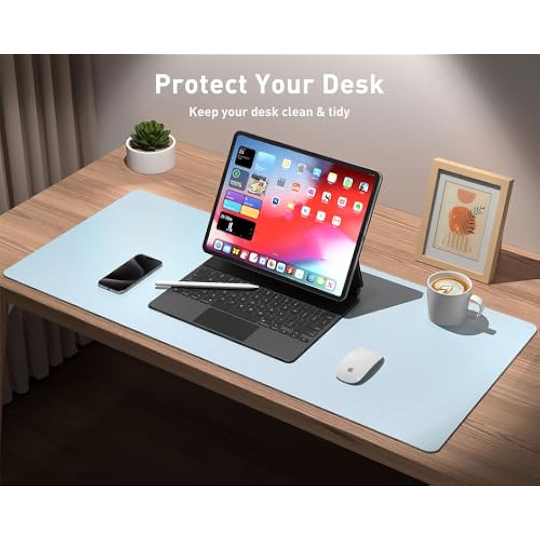 Aothia Desk Pad,Mouse Pad,Office Desk Mat,Non-Slip PU Leather Desk Mat,Waterproof Writing Pad for Office and Home (91cmx43cm,Baby Blue)