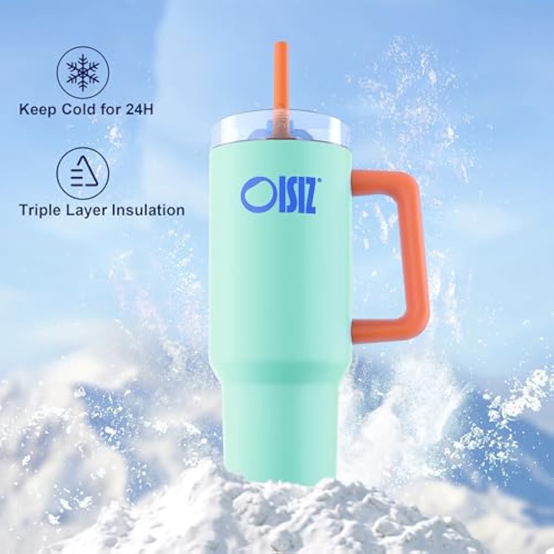 OISIZ 40oz Tumbler with Handle Water Bottle with Straw Lid 1200ml Stainless Steel Drink Cup Reusable Insulated Vacuum Cup Travel Coffee Mug Travel Cup Cupholder Friendly,Leak Proof,Keep Cold for 32Hr