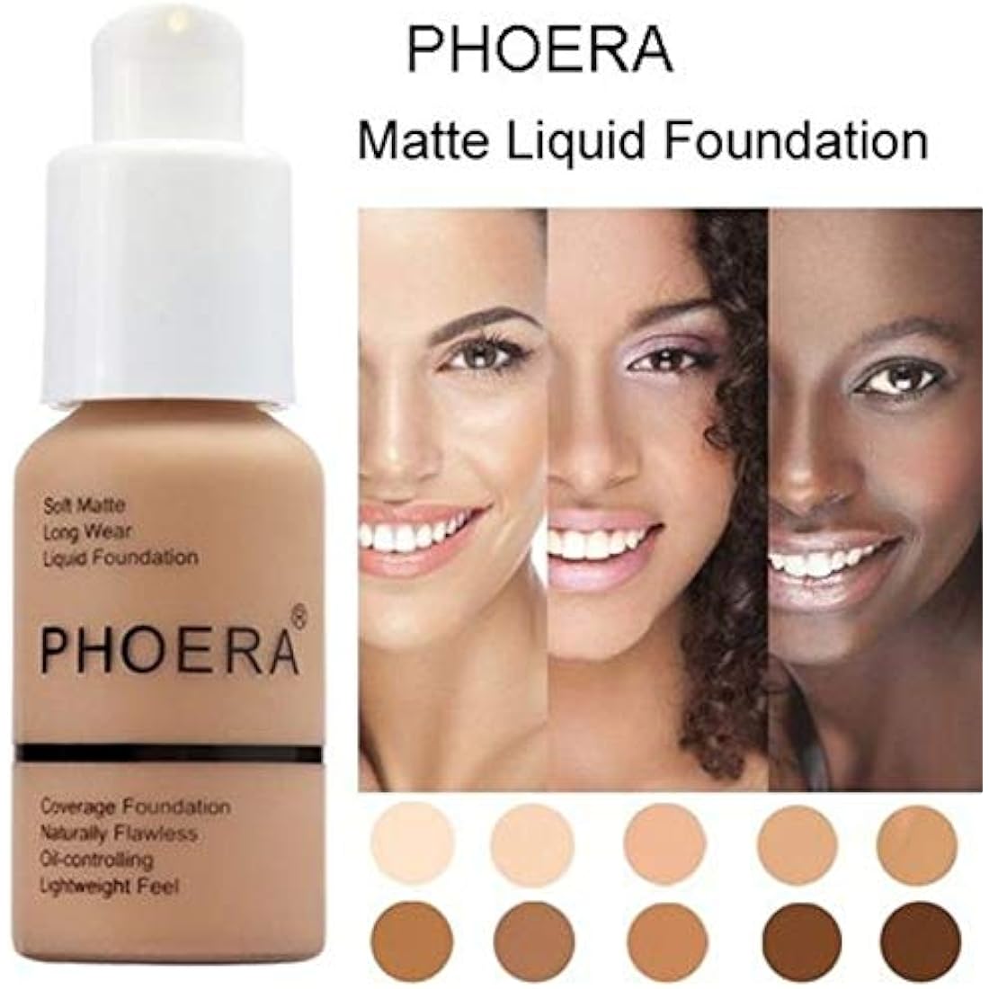 Aquapurity Phoera® Full Coverage Foundation Soft Matte Oil Control Concealer 30ml Flawless Cream Smooth Long Lasting 24HR UK (F101 PORCELAIN)