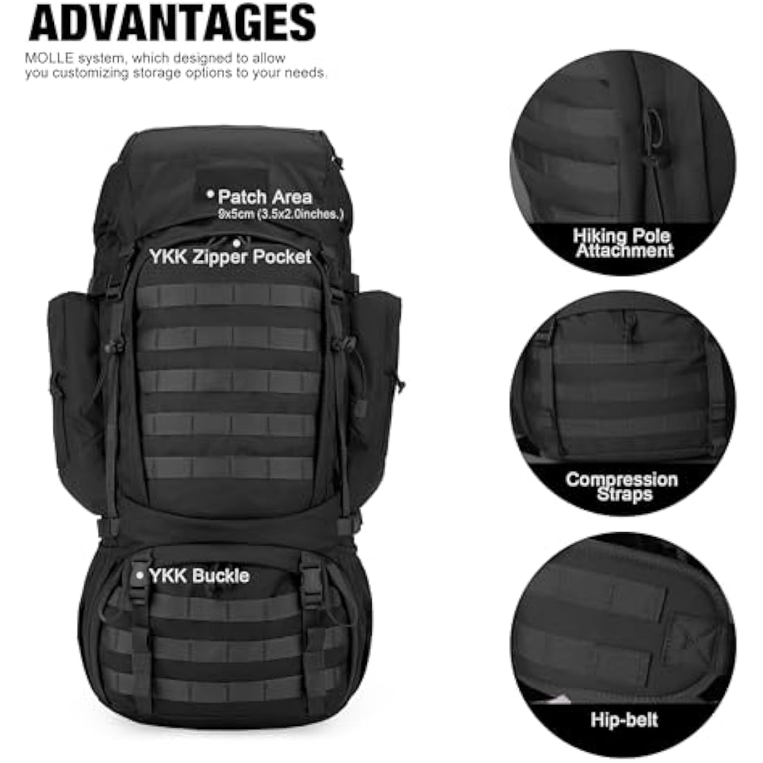 Mardingtop 60L Tactical backpack Military Rucksack MOLLE Camping and Hiking Backpack High Capacity with Rain Cover for Trekking Mountaineering Hunting Traveling