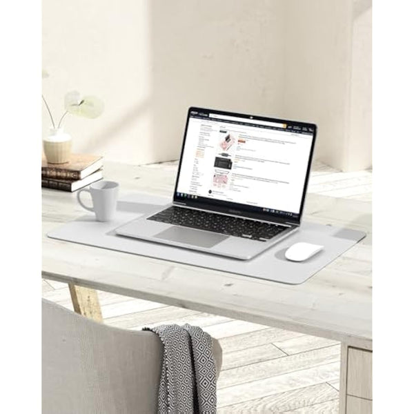 YSAGi Non-Slip Desk Pad, Waterproof PVC Leather Desk Table Protector, Ultra Thin Large Mouse Pad, Easy Clean Laptop Desk Writing Mat for Office Work/Home/Decor (60 x 35 cm, White)