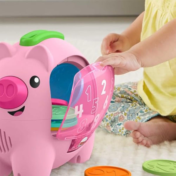 Fisher-Price Laugh & Learn Count & Rumble Piggy Bank, musical baby toy with fun motion action, GJC68