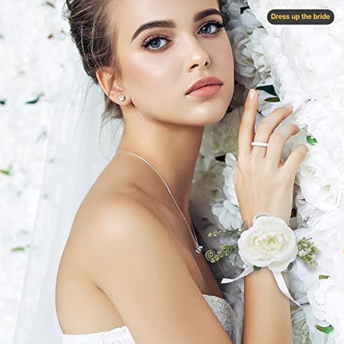 Gukasxi Bridal Bouquet Artificial Rose and Wrist Flower - Wedding Bouquet for Bride and Bridesmaid, Romantic Artificial Flowers for Valentine's Day, Confession Party, Church