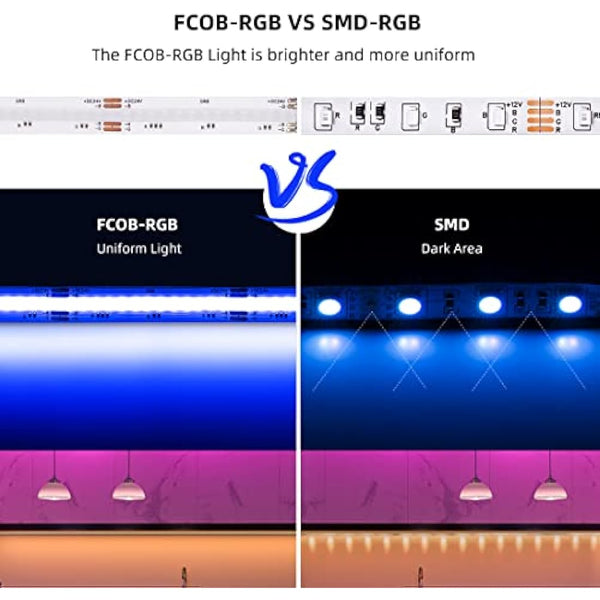 BTF-LIGHTING FCOB COB RGB Flexible High Density LED Strip 5M 840LED/M 4200LEDs DC24V 16W/M IP30 Non Waterproof Multicolour for DIY Home Decoration (Power Supply&Controller NOT Included)