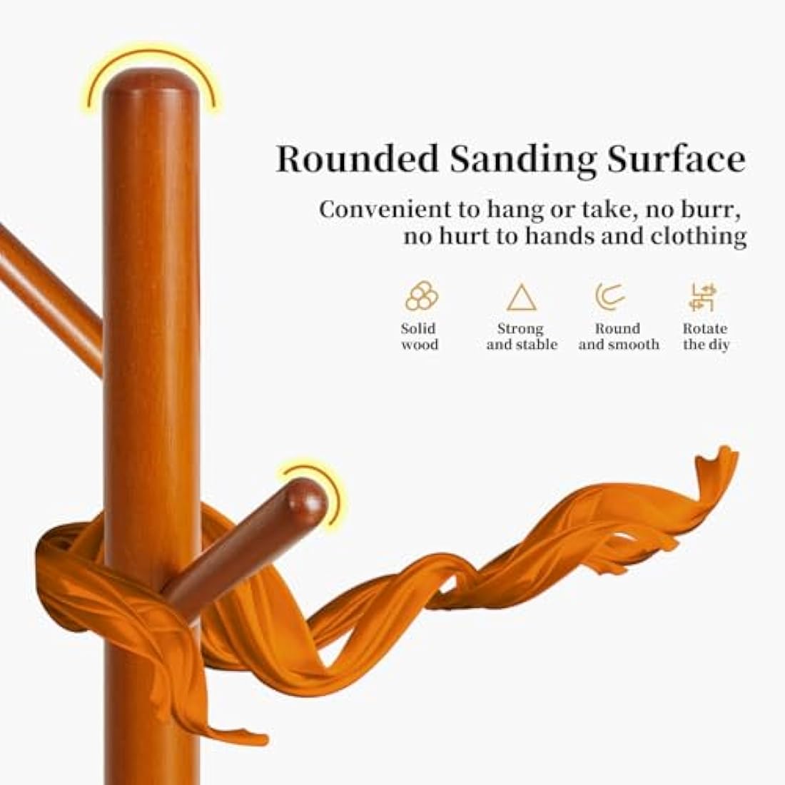 Aibiju Coat Rack Free Standing, Coat Tree With 8 Hooks and 3 Height Options, Wood Coat Hanger Stand, Suit for Adults,Kids, Home/Entryway/Hallway (Brown),YD-1006