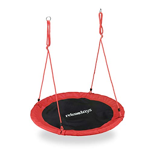Relaxdays Outdoor Nest Swing for Kids & Adults, ? 110 cm, For up to 100 kg, Round Swing, Red