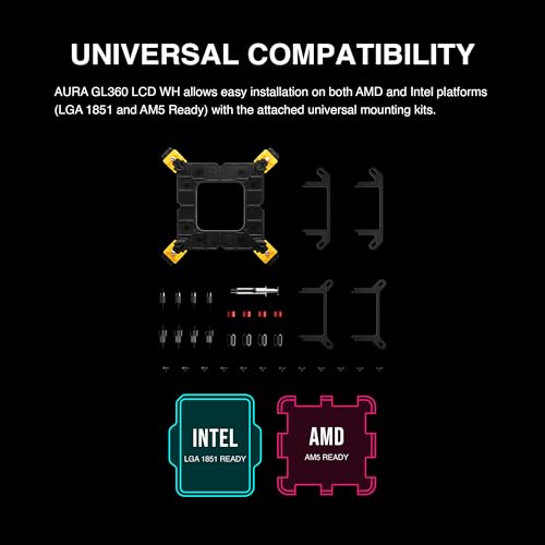 GAMDIAS AURA GL240 LCD 240mm AIO Liquid CPU Cooler, Customizable 4'' IPS LCD Display, Cableless Daisy Chained Fan, Software Ready, Support Low-Noise PWM & ARGB Sync, Intel LGA 1851/1700；AMD AM5, Black