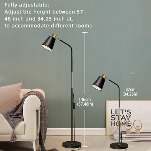 Floor Lamp, Industrial Floor Lamps Corner Lamp Rustic Farmhouse Standing Lamp, Adjustable Metal Heads Indoor Task Lighting Reading Floor Lamps for Living Room, Bedroom, E27 Socket (Black)