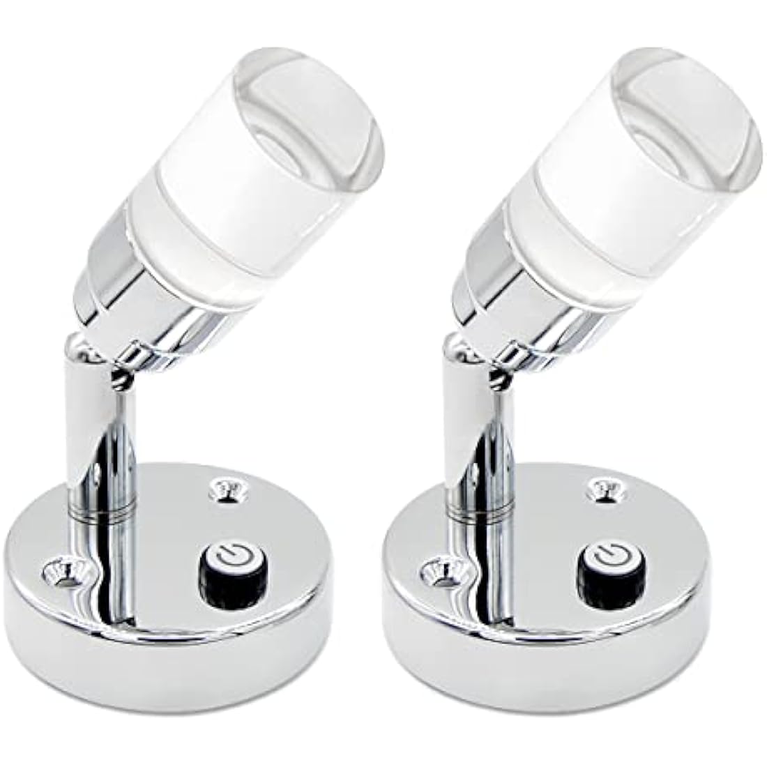 Dream Lighting 2 x 12v Reading Light Cool White - 6000K 2W 100LM with Blue Night Lighting - Wall Sopt Lights for Caravan Campervan Motorhome Boat - Chrome Plated Housing with Clear Acrylic Lampshade