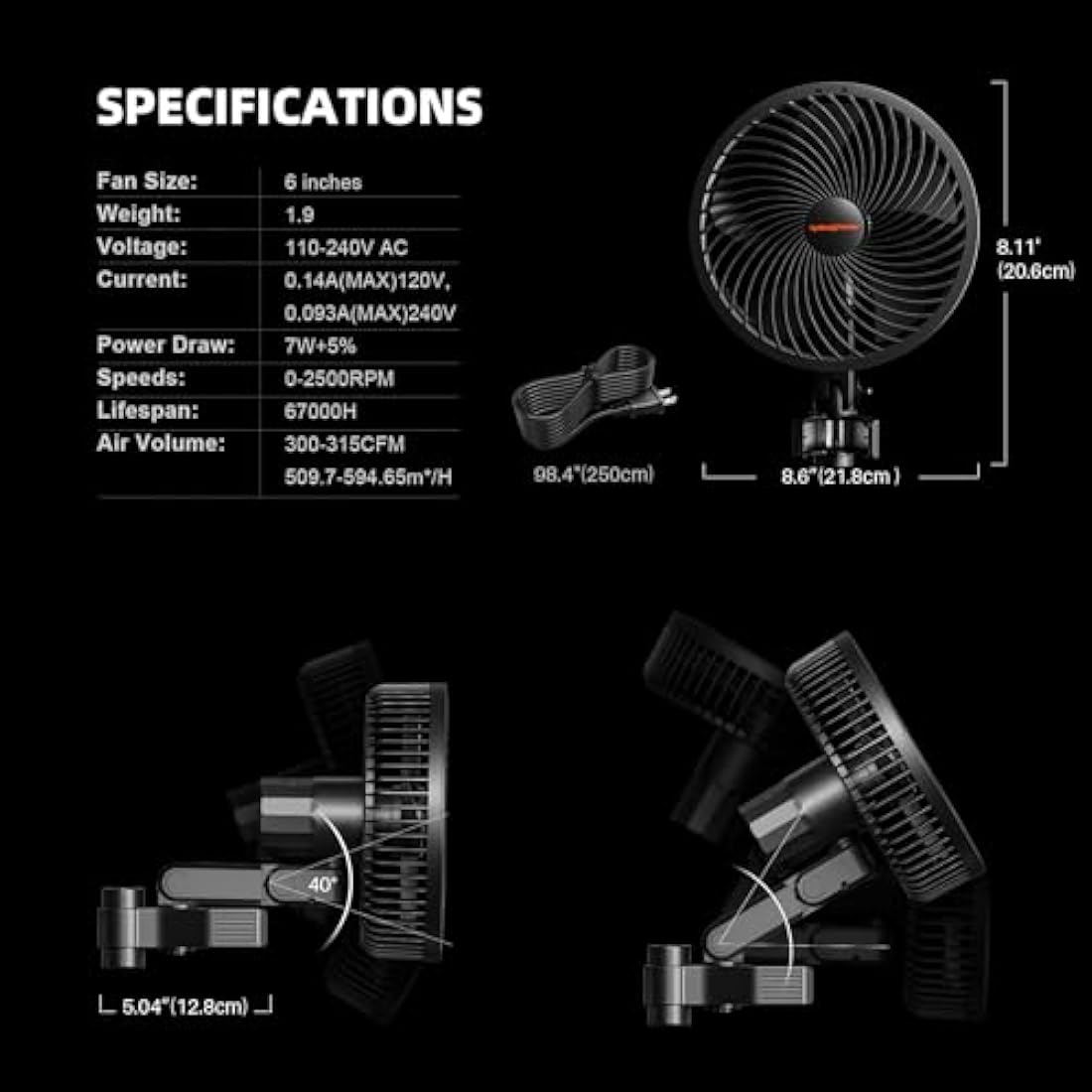 SPIDER FARMER Grow Tent Fan 6" with 10 Dynamic Wind Speeds and 10-Level Oscillation, EC Motor, Weatherproof IP-44, Auto Oscillating Clip Fan, Powerful Airflow but Quiet 2PCS