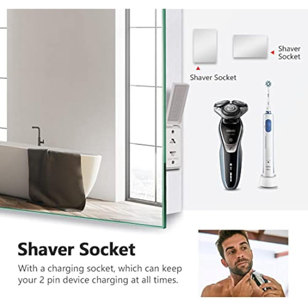 EMKE 450 X 600 mm Backlit Illuminated Bluetooth Bathroom Mirror with Shaver Socket, Wall Mounted Multifunction Bathroom Vanity Mirror with LED Lights and Demister Pad, Energy-Saving LED Smart Mirrors