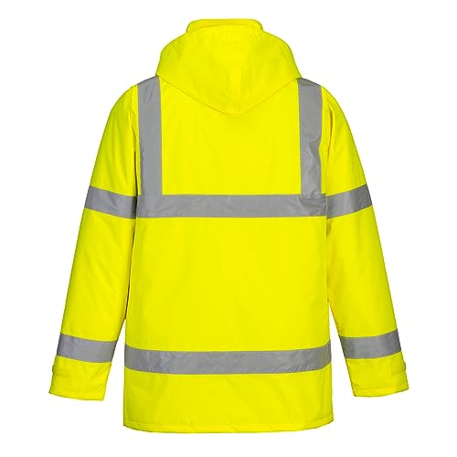 Portwest S460 Men's Winter Traffic Jacket Hi Vis Hooded Work Coat Reflective Fully Lined Zip Safety Utility Waterproof Reflective Workwear