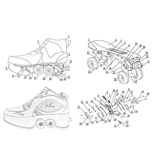 Duvetset Variable Skating Shoes, Kick Roller, Children's Roller Skating Shoes, Roller Skating, Adult Straight Skating Shoes, (White Silver, 35/UK3)
