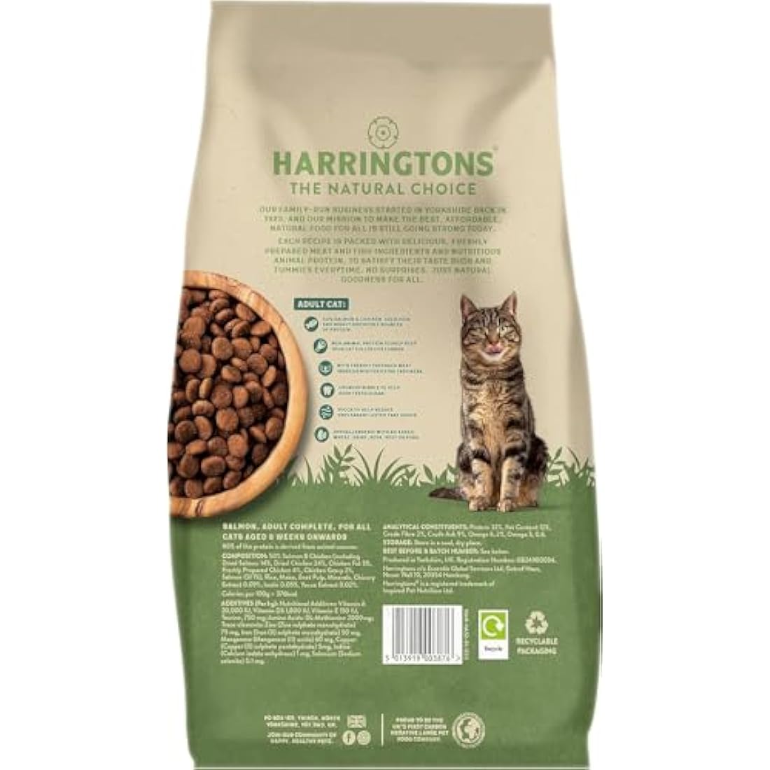 Harringtons Complete Dry Adult Cat Food Salmon 2kg (Pack of 4) - Tasty Natural Goodness