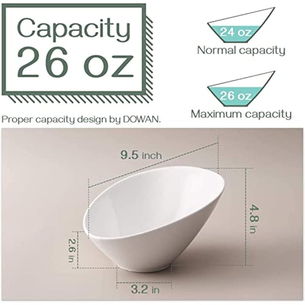 DOWAN Salad Bowl, 26 oz/770 ml Serving Bowls Ceramic Set of 2, Porcelain White Slanted Bowls, Christmas Serving Bowls for Salad, Pasta, Soup, Prep - Microwave & Dishwasher Safe
