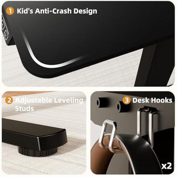 ERGOMAKER Electric Standing Desk Height Adjustable 110x60cm (43.3"x23.6"), Sit Stand With Splicing Top for Home Office (Black Frame + Black Desktop)