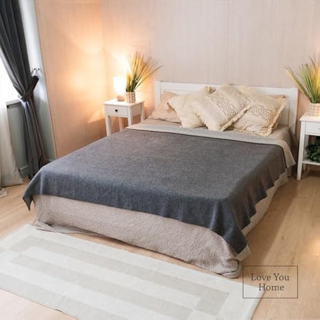 LYHome Travel Blanket - Extra Warm Picnic Throw, Bed Camping Outdoor Wool Blankets, Cozy Soft Throws, Military Army and Garden Outside Use (59x84 in | 150x215 cm | Light Gray - Gray Double-sided)