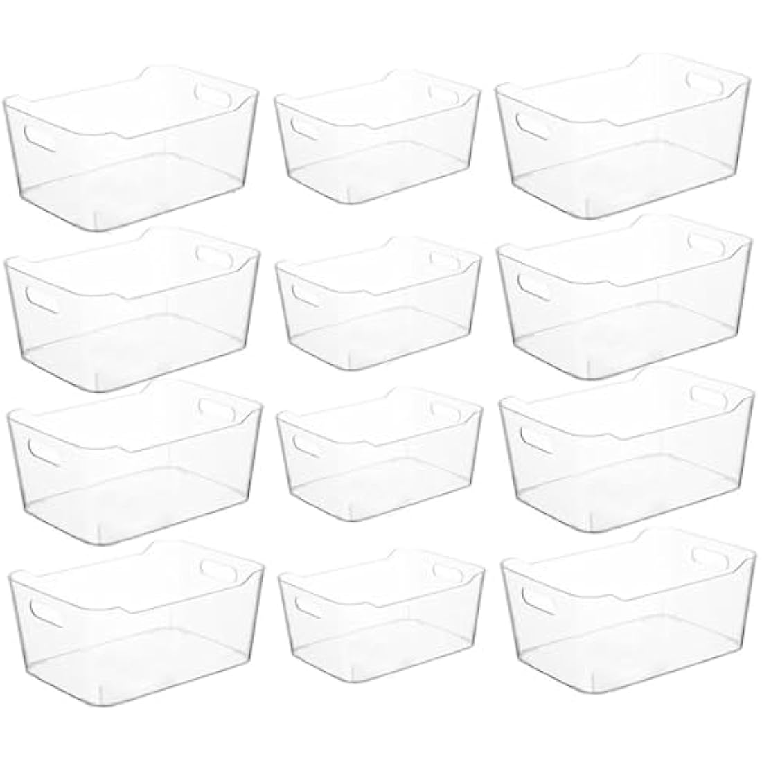 12PCS Clear Storage Box Organisers Plastic Bathroom Organiser Versatile Kitchen Organiser Tray for Desk, Makeup , Kitchen Pantry Organizers and Storage