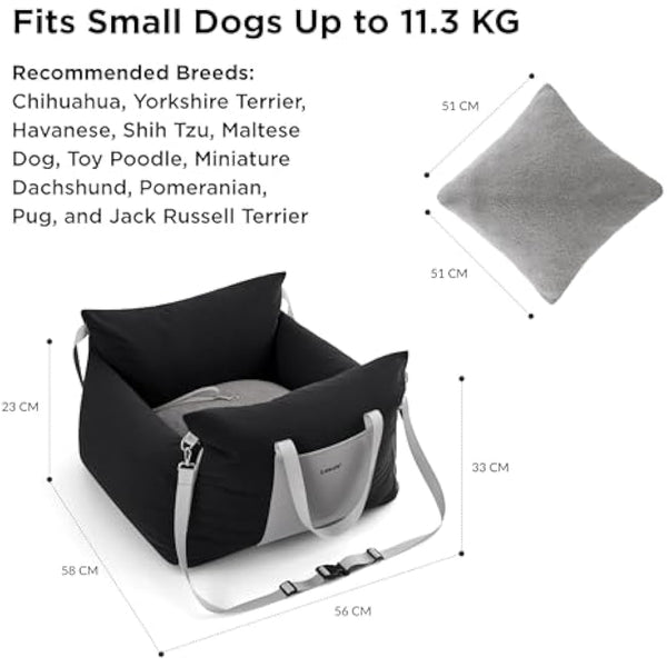 Lesure Dog Car Seat for Medium Dog - Waterproof Dog Booster Seat for Car with Storage Pockets, Clip-On Safety Leash and Memory Foam Filling, Small Pets Travel Carrier Bed, 58x56x33cm, Black