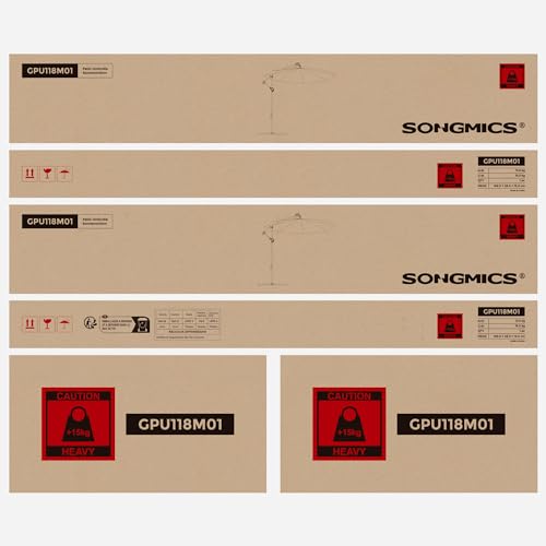 SONGMICS Cantilever Garden Parasol with Solar-Powered LED Lights, 3 m Banana Patio Umbrella with Base, Crank for Opening Closing, Sunshade with Protection UPF 50+, Beige GPU118M01