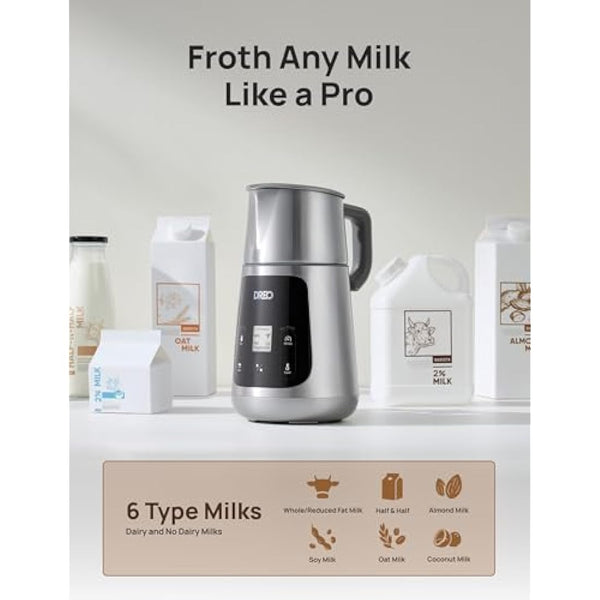 Dreo All-in-1 Milk Frother, Automatic Foam Maker for Latte Art-Level Microfoam and Hot/Cold Coffee, 27oz/800ml Electric Milk Warmer with 30+ Drinks, Dishwasher Safe, Dairy/Plant-Based Milk