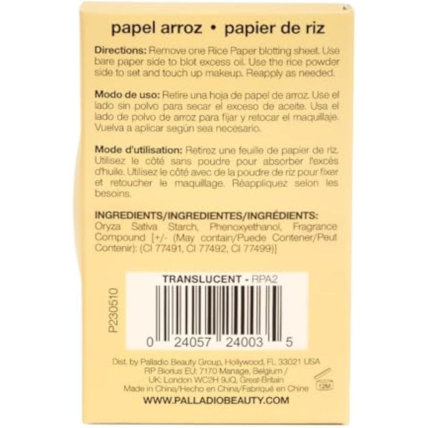 Palladio Rice Paper Facial Tissues for Oily Skin, Face Blotting Sheets Made from Natural Rice, Oil Absorbing Paper with Rice Powder, 2 Sided, Instant Results, Translucent, 40 Count, Pack of 6