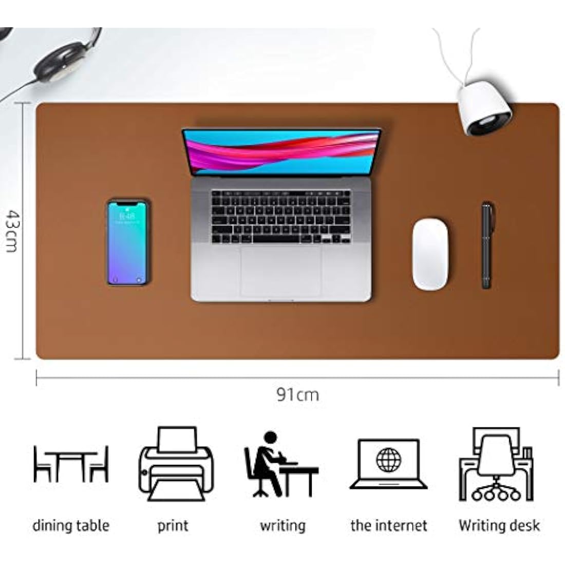 Aothia Desk Mat, PU Leather Desk Mat, Mouse Mat, Non-Slip Desk Protector, Waterproof Desk Writing Pad for Office and Home (91 cm x 43 cm, Brown)