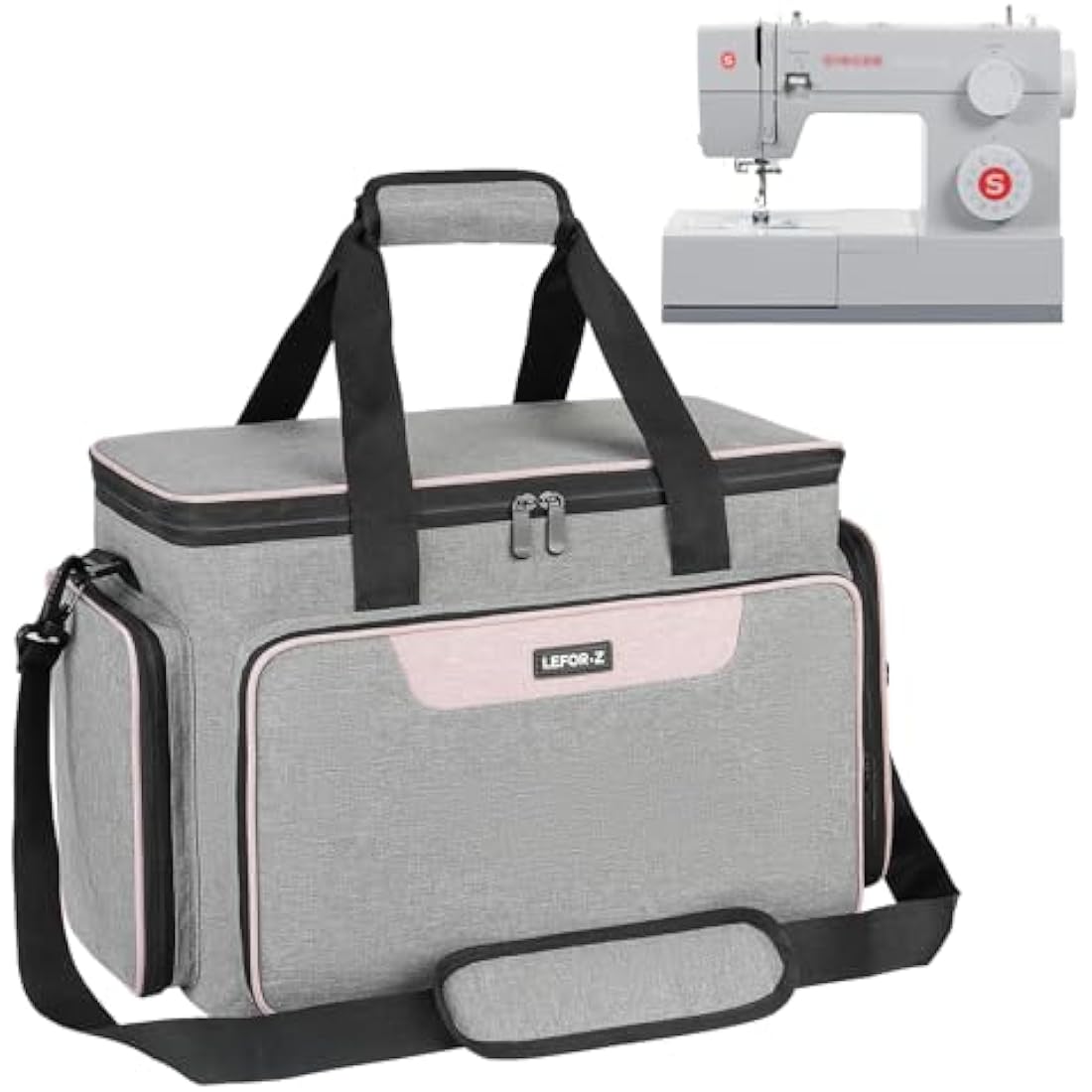 Sewing Machine Carrying Case Bag Compatible for Most Standard Singer,Brother,Janome with Multiple Storage Pockets,Universal Travel Tote Bag with Shoulder Strap for Sewing Machine and Supplies,Grey