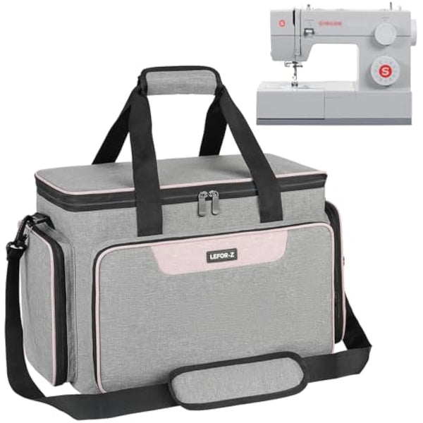 Sewing Machine Carrying Case Bag Compatible for Most Standard Singer,Brother,Janome with Multiple Storage Pockets,Universal Travel Tote Bag with Shoulder Strap for Sewing Machine and Supplies,Grey