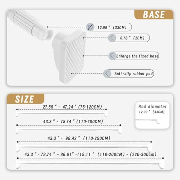 Heavy Duty Tension Pole - 33mm Steel Clothes Rail & Curtain Rod 110-200cm, No Drill Telescopic Pole, Supports 80kg,Multi-Purpose for Drying, Hanging, Bathroom, Kitchen, Wardrobe