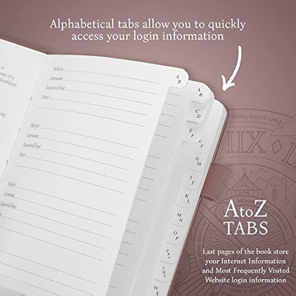 Legend Planner Password Book with Alphabetical tabs. Internet Address Keeper Logbook. Journal for Website Logins, Medium 13x19.5cm (Rose Gold)