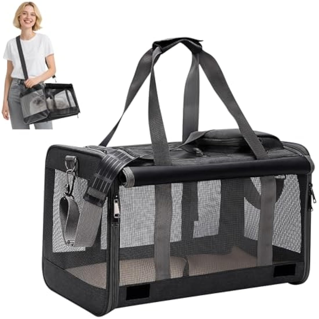 ALLSOPETS Foldable Cat Carrier Bag, Soft-Sided Pet Carrier for Small Dogs and Cats up to 9 Kg, Portable Dog Travel Bag for Vet Visits Car Plane Outdoor Travel (Classic Black)