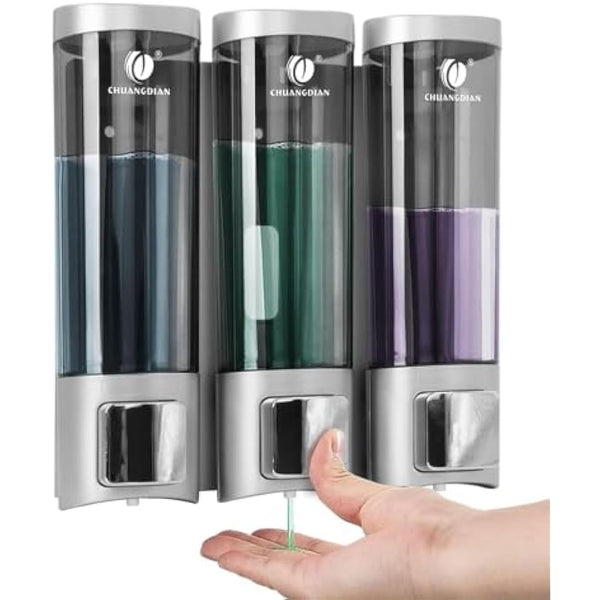 Triple 200ML Soap Dispenser Bathroom Wall Mounted Shower Gel Shampoo and Conditioner Dispenser Kitchen Dish Detergent Container Hand Body Wash Liquid Soap Dispenser for Home Hotel Restaurant