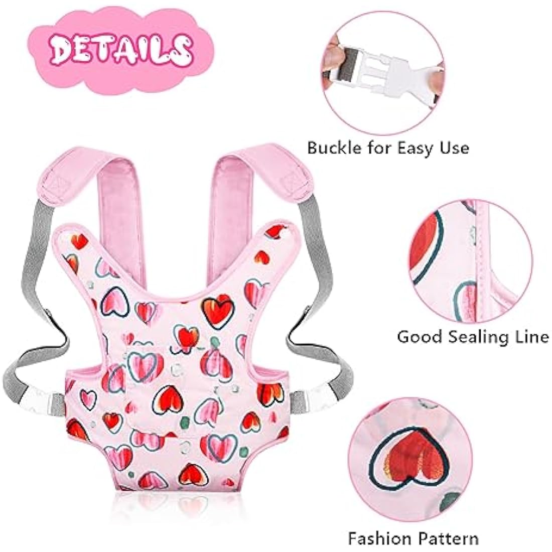 Aolso Baby Doll Carrier, Soft Cotton, Front and Back Carrying with Adjustable Straps for Baby, 14" to 18" Dolls Carrier Seat for Baby Born, Doll Accessories for Kids (Pink)