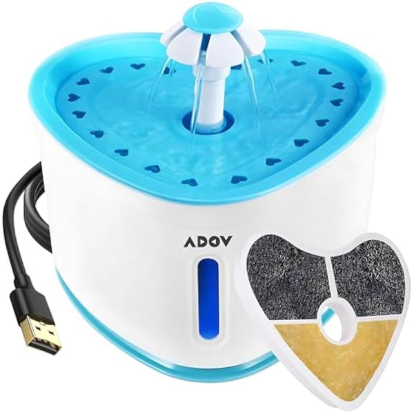 ADOV Cat Water Fountain for Drinking, USB Powered 2.4L Cat Water Dispenser with Water Level Window, Quiet, Healthy, Hygienic, Automatic Pet Drinking Fountain for Kitten, Dogs and Small Animals