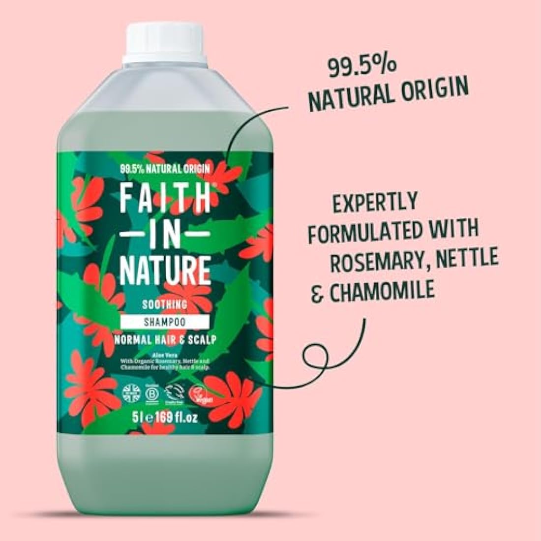 Faith In Nature Natural Aloe Vera Shampoo, Soothing for Normal Hair & Scalp, Vegan & Cruelty Free, No SLS, Silicones or Parabens, 5L Refill Pack