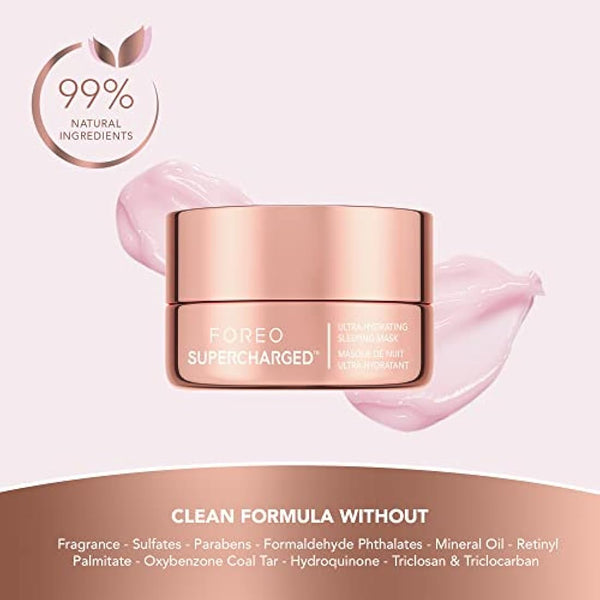 FOREO SUPERCHARGED Overnight Mask - Night Cream - Face Moisturiser - Rejuvenating Face Care - Overnight Face Cream - Hyaluronic Acid & Vitamin E - Vegan - Cruelty & Gluten-Free - Eco-Friendly - 75ml