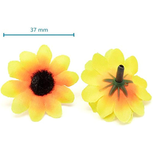 AKORD Approx 100pcs Artificial Gerbera Daisy Flowers Heads for DIY Wedding Party Sunflower, Yellow/Black, 0.38 x 0.38 x 0.2 cm