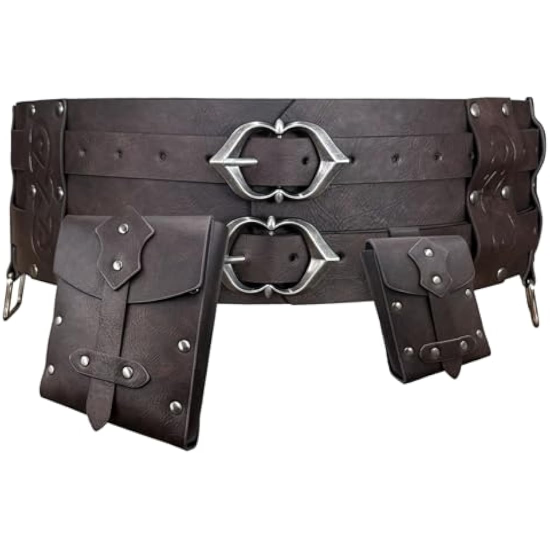 EpicCos 3PCs Medieval Fanny Pack Accessory Set, Renaissance Fanny Pack, Vintage Viking Wide Belt for LARP Events (Brown A)