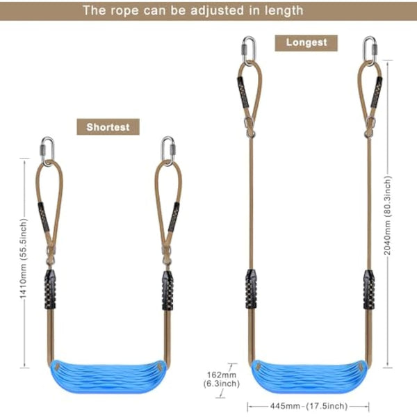 SELEWARE 17.5" X 6.3" Non Slip Plastic Swing Seat, Hanging Tree Swing Seat with Length Adjustable Nylon Rope and Stainless Steel Snap Hook Swing Set for Adult Kid Indoor Outdoor Playground Backyard